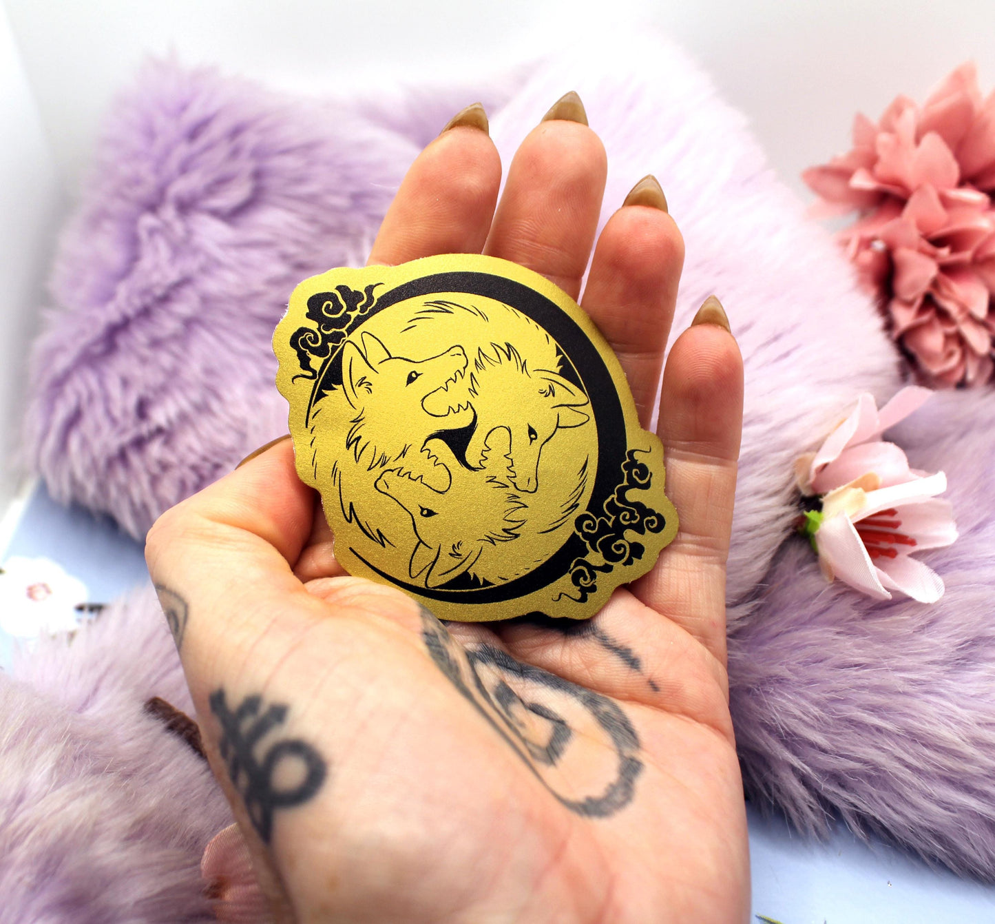 Gold Foil 3 Wolf Moon Vinyl Sticker (7cm)