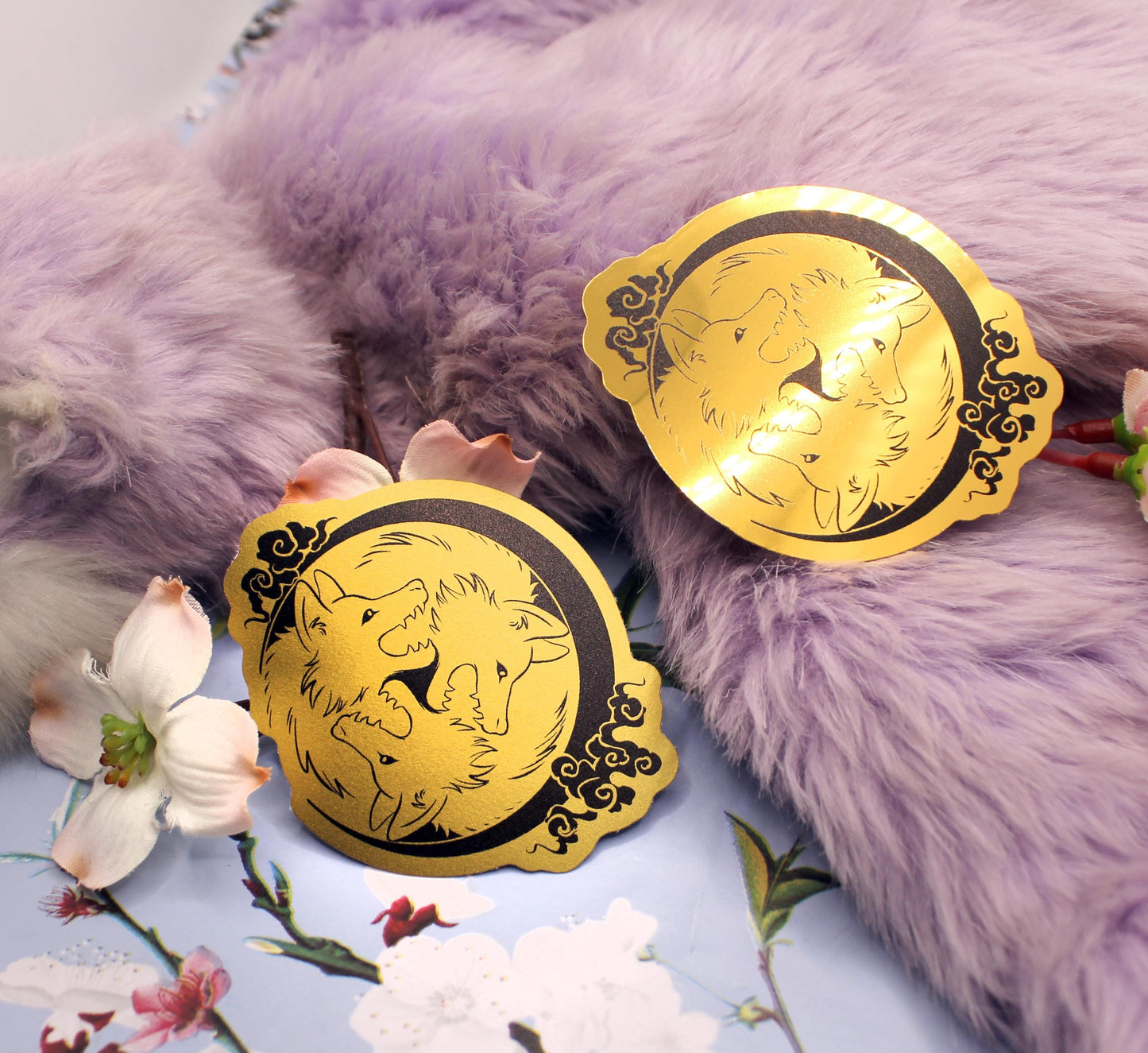 Gold Foil 3 Wolf Moon Vinyl Sticker (7cm)