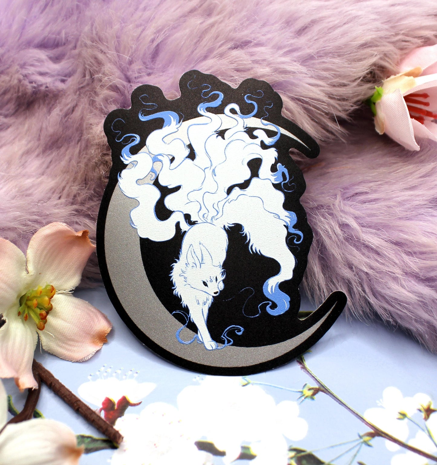 Silver Foil Moon Fox Vinyl Sticker (8cm)