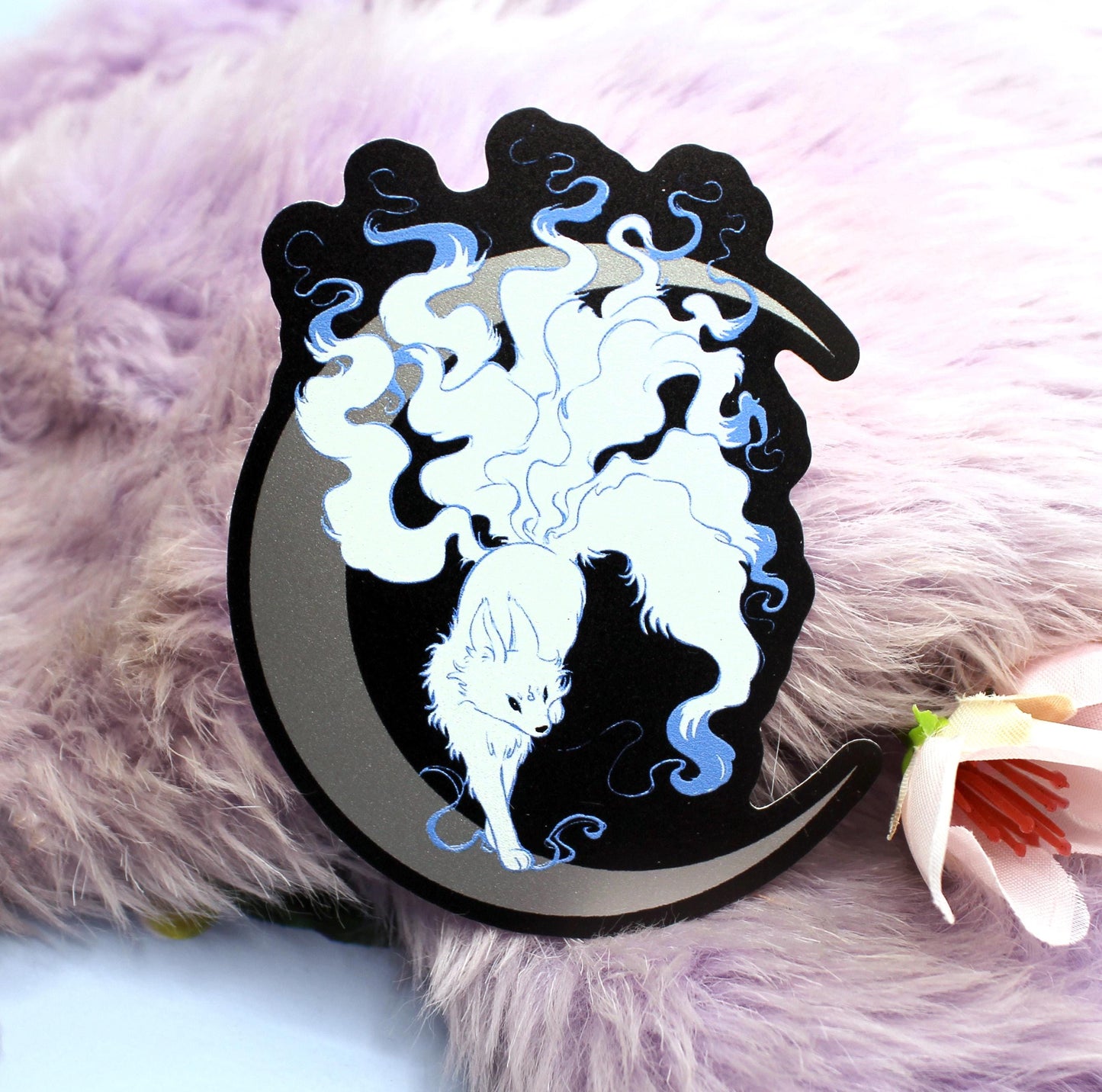 Silver Foil Moon Fox Vinyl Sticker (8cm)