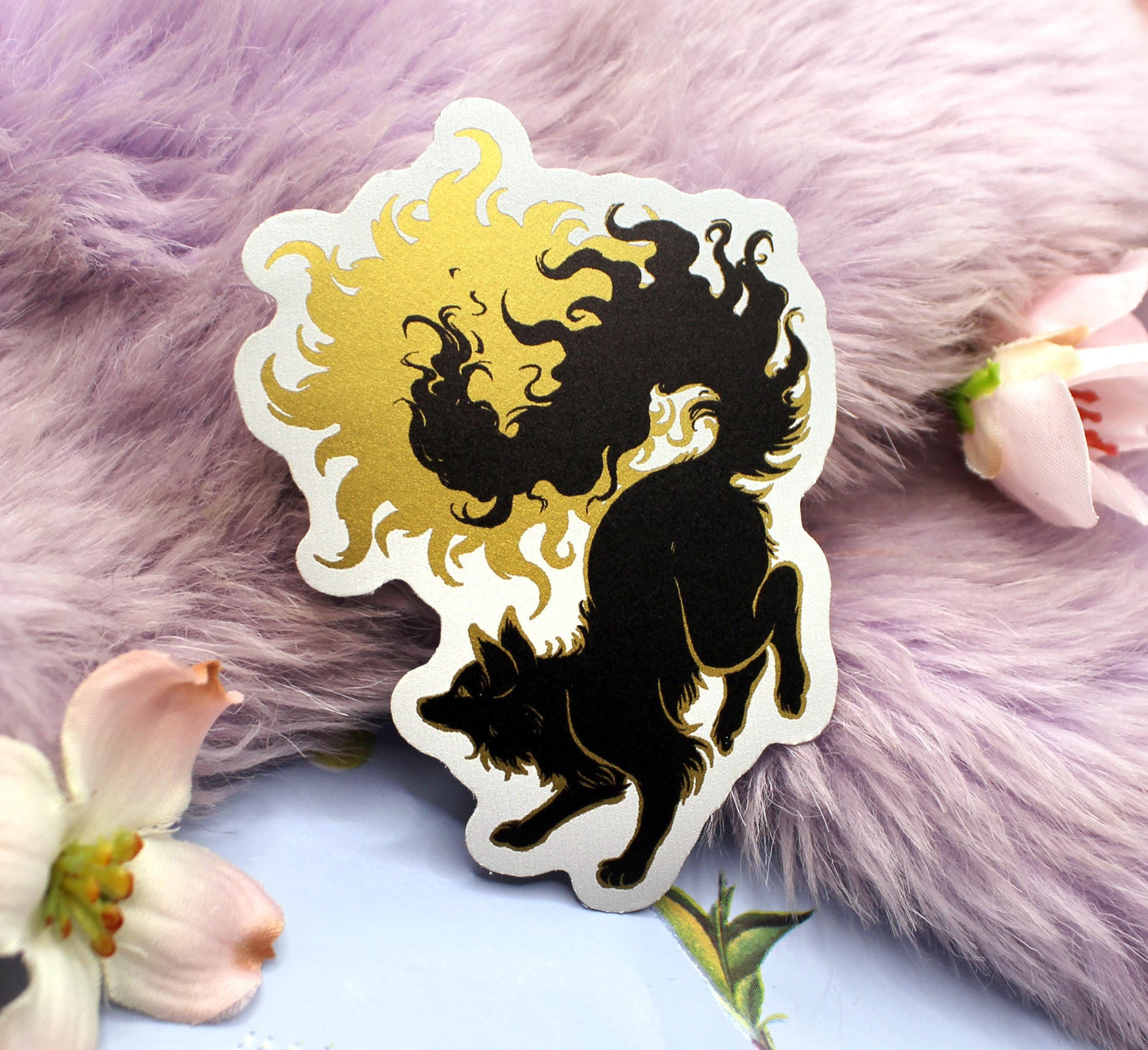 Gold Foil Sun Fox Vinyl Sticker (8cm)