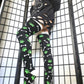 Green Paw Print Black and White Bone Thigh High Socks (Size 3-12 UK)