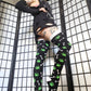 Green Paw Print Black and White Bone Thigh High Socks (Size 3-12 UK)