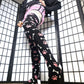 Pink Paw Print Black and White Bone Thigh High Socks (Size 3-12 UK)