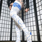 Blue and White Celestial Print Thigh High Socks (Size 3-12 UK)