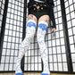 Blue and White Celestial Print Thigh High Socks (Size 3-12 UK)