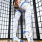 Blue and White Celestial Print Thigh High Socks (Size 3-12 UK)