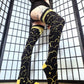 Black and Gold Celestial Print Thigh High Socks (Size 3-12 UK)