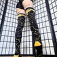 Black and Gold Celestial Print Thigh High Socks (Size 3-12 UK)