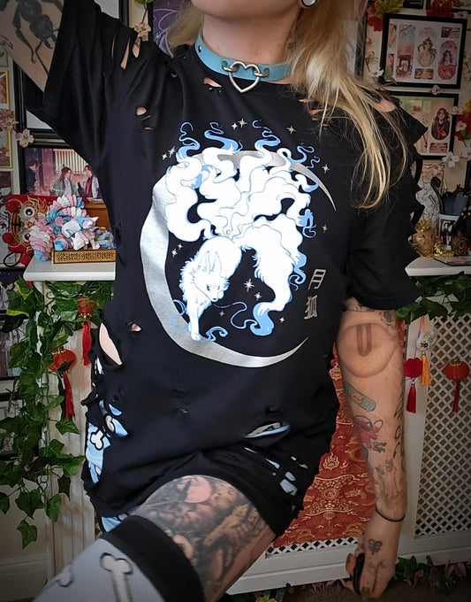Silver Foil Moon Fox T-shirt (S-4XL)