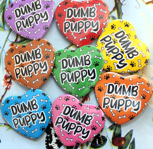Dumb Puppy Rainbow Heart Badges (55mm)