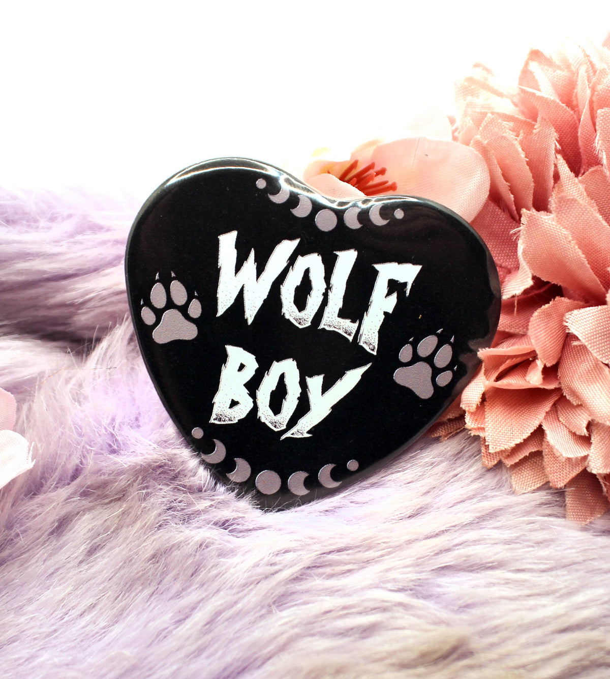 Wolf Boy and Wolf Girl Heart Badge (55mm)