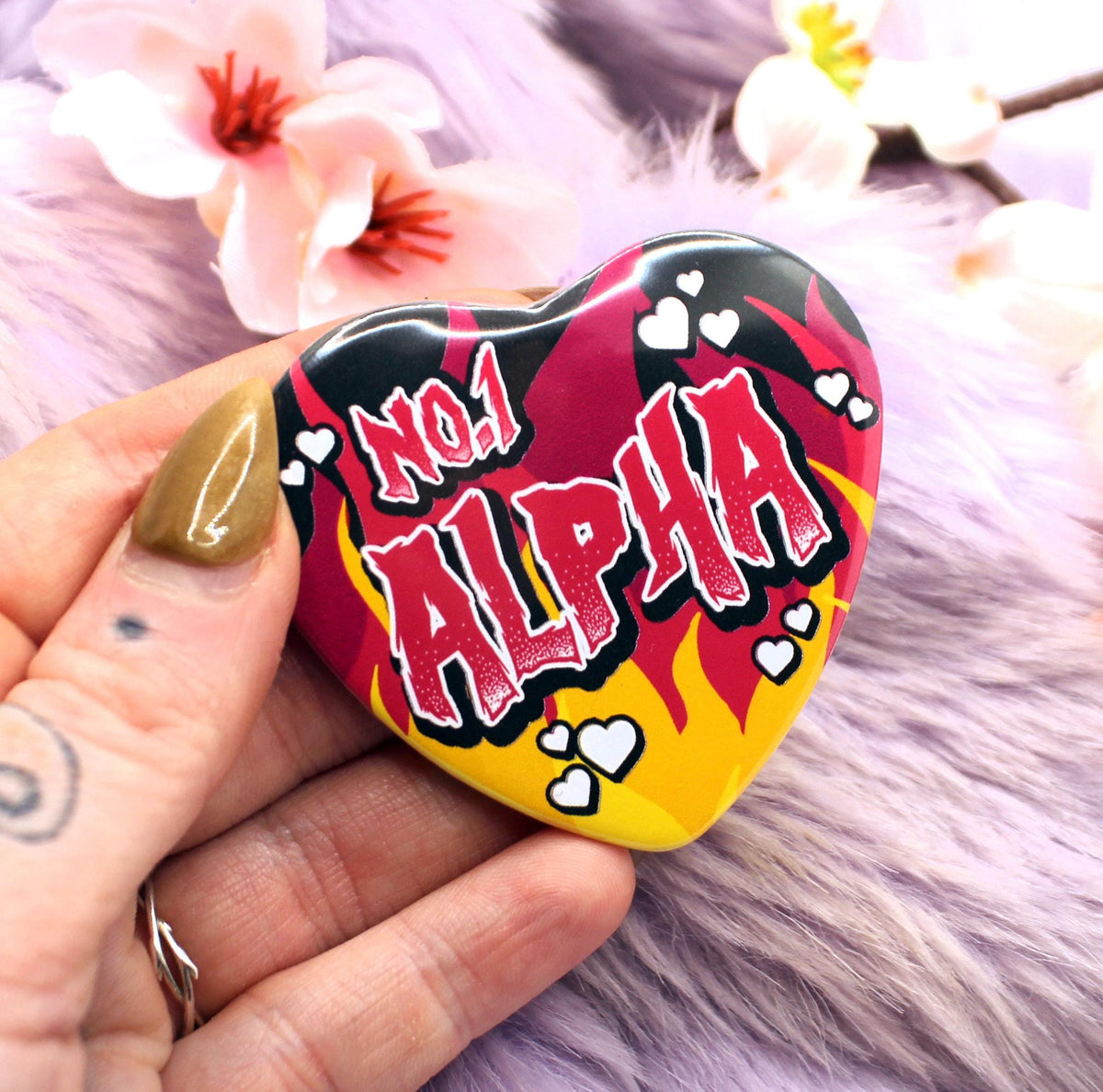 No.1 Alpha Flame Heart Badge (55mm)