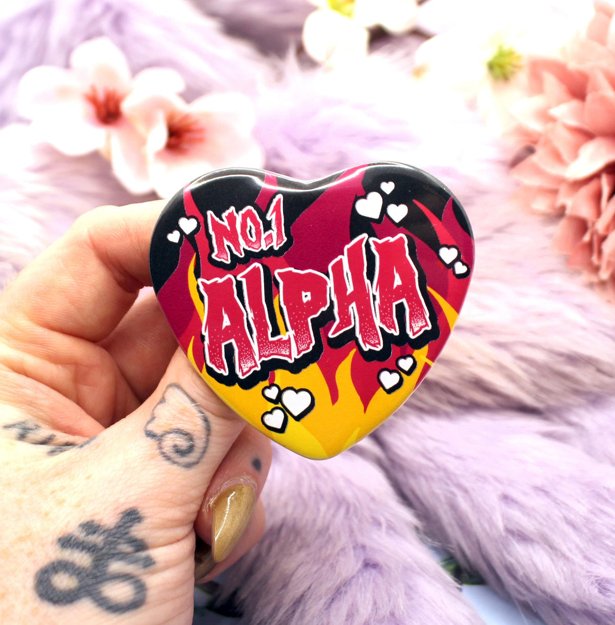 No.1 Alpha Flame Heart Badge (55mm)