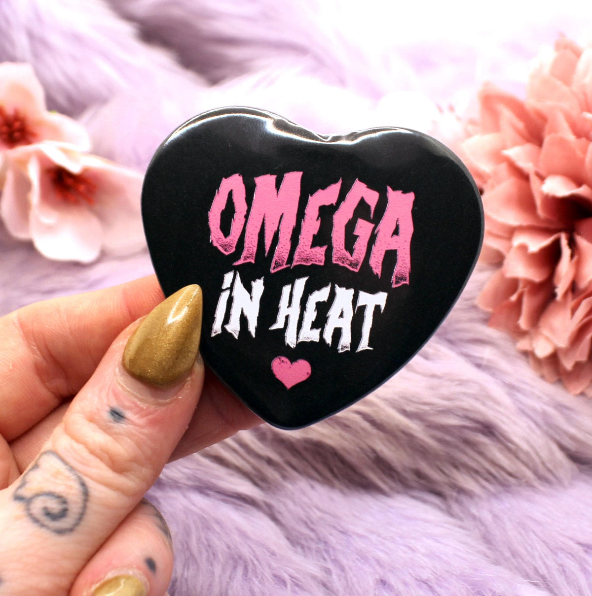 Omega in Heat Heart Badge (55mm)