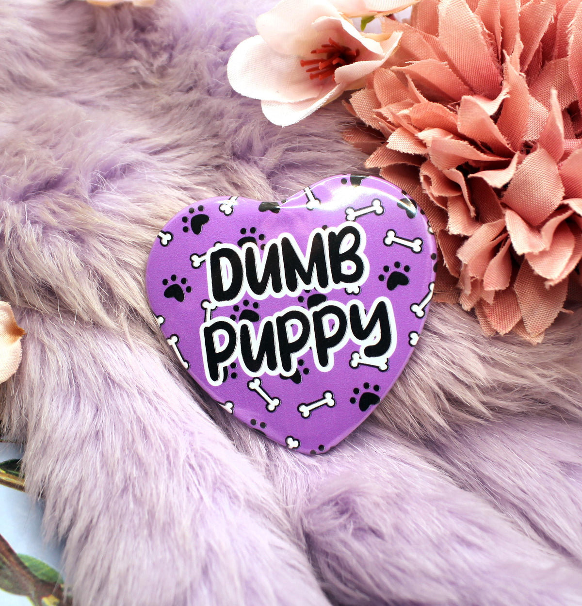 Dumb Puppy Rainbow Heart Badges (55mm)