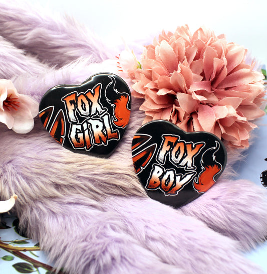 Fox Boy and Fox Girl Heart Badges (55mm)