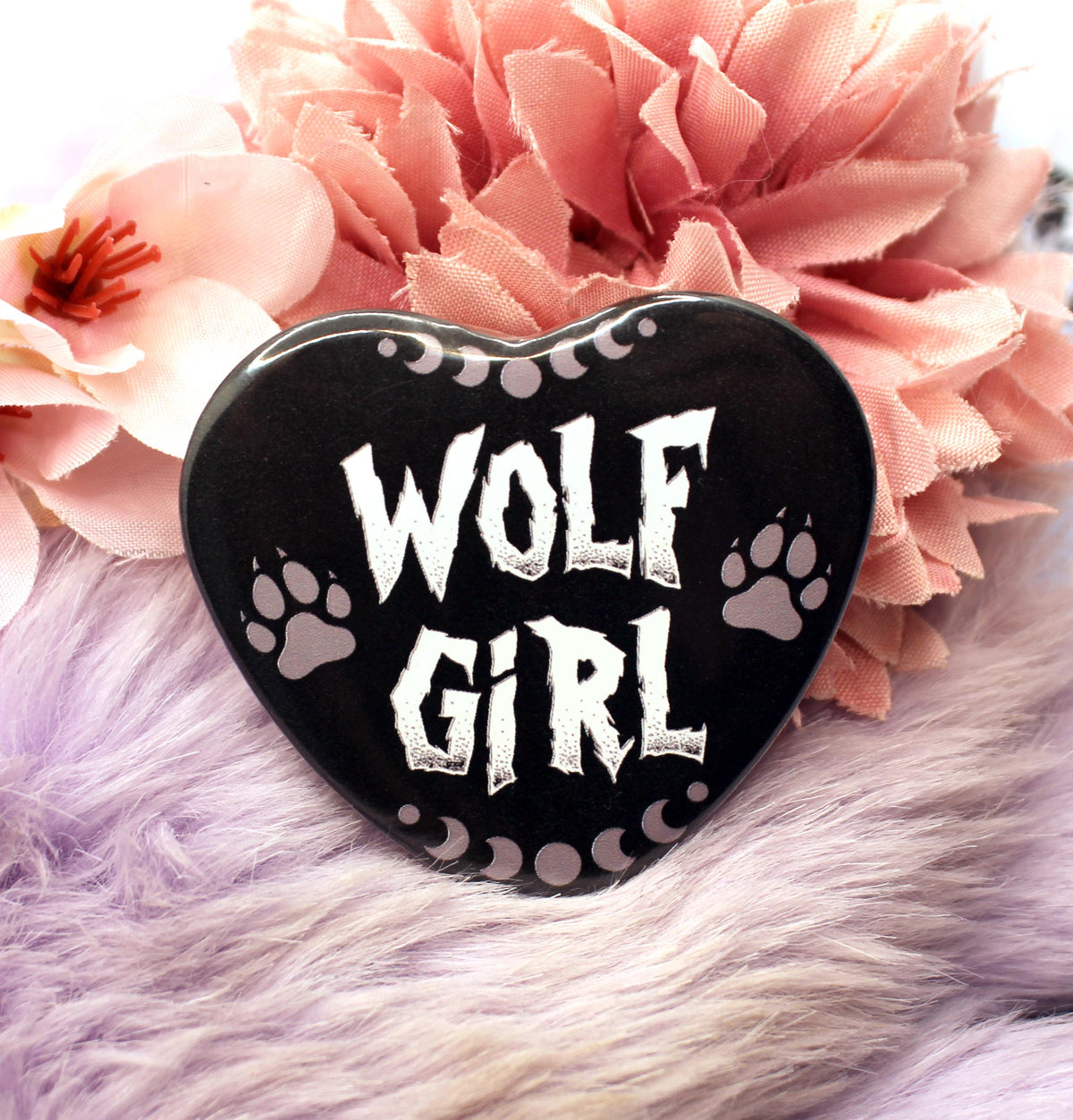Wolf Boy and Wolf Girl Heart Badge (55mm)