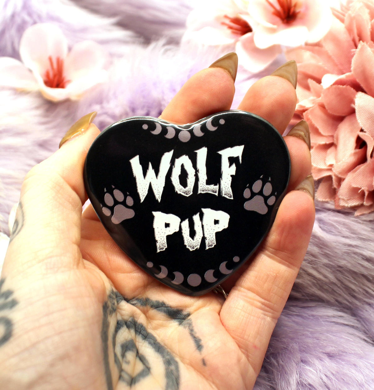 Wolf Pup Heart Badge (55mm)