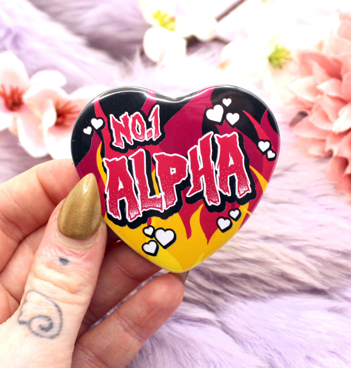 No.1 Alpha Flame Heart Badge (55mm)