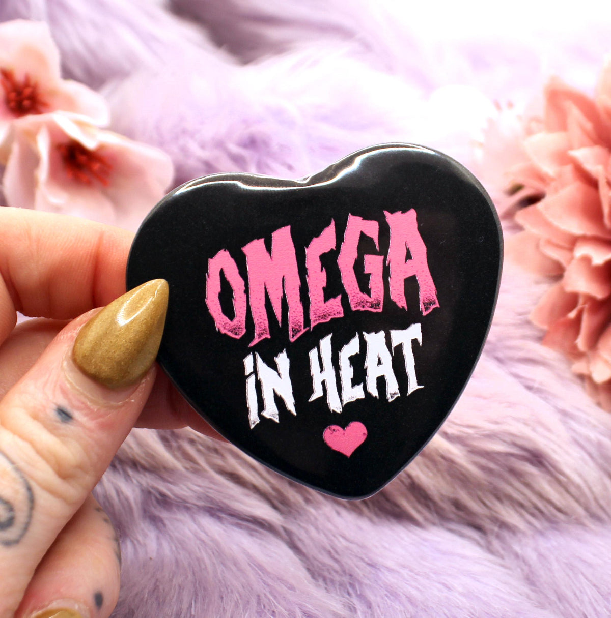 Omega in Heat Heart Badge (55mm)