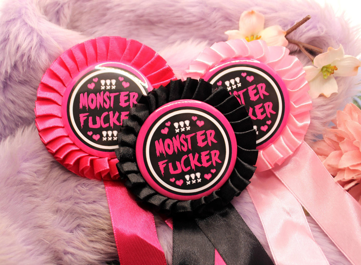 Pink and Black Monster Fucker Rosettes (58mm)