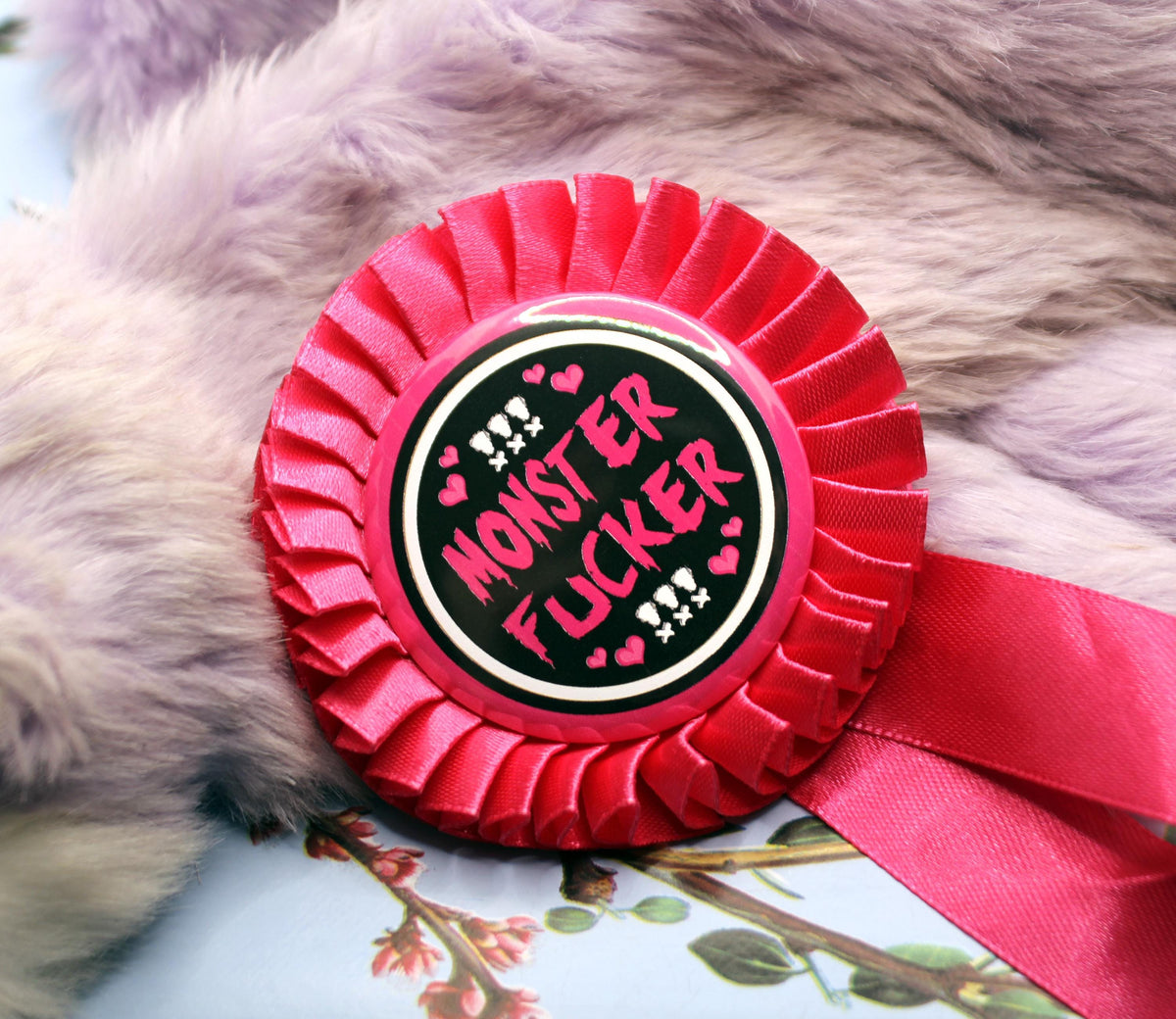 Pink and Black Monster Fucker Rosettes (58mm)