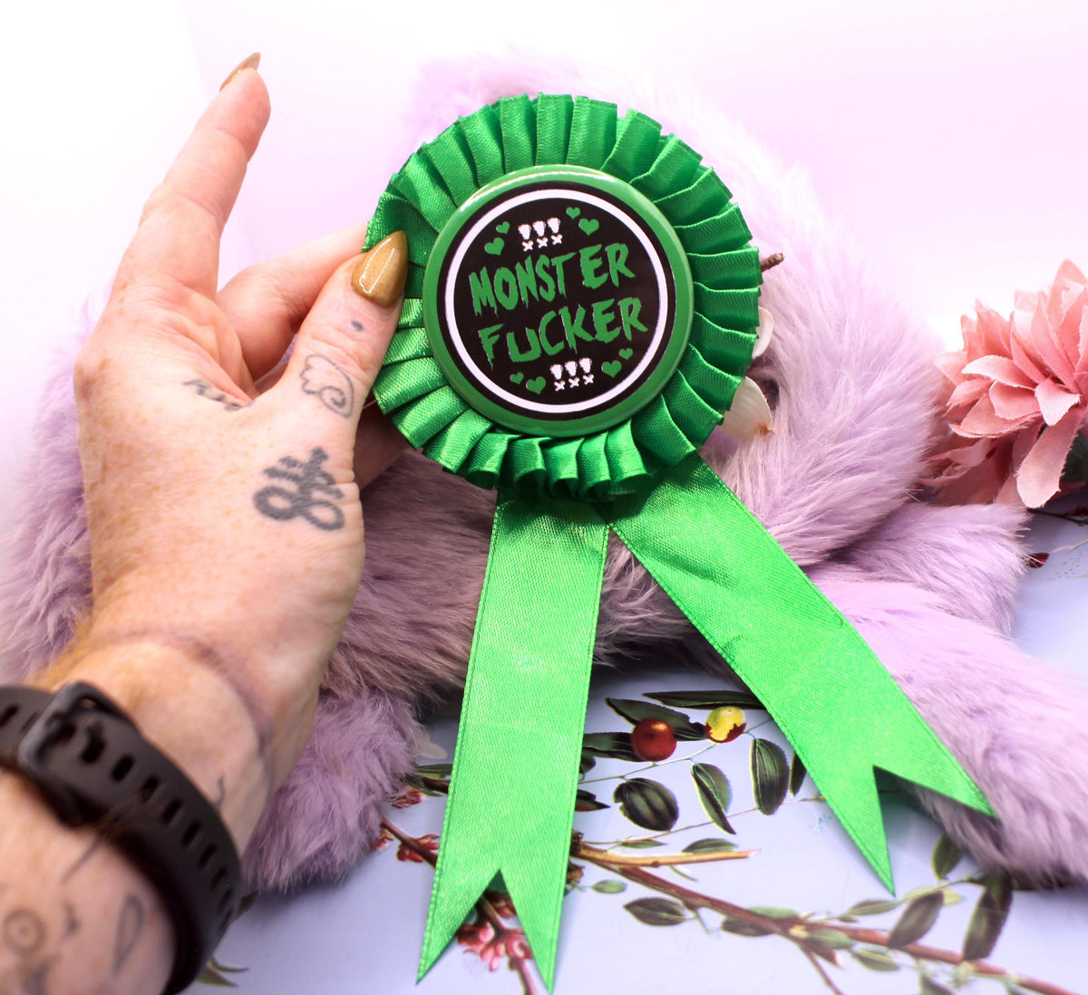 Green and Black Monster Fucker Rosettes (58mm)