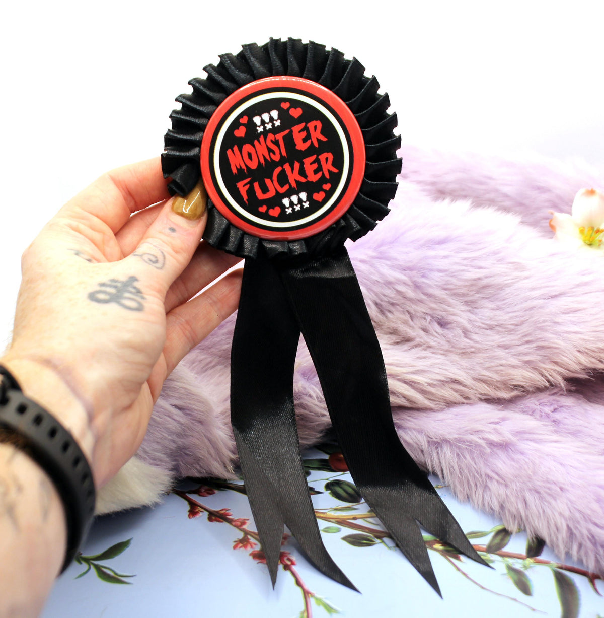Red and Black Monster Fucker Rosettes (58mm)
