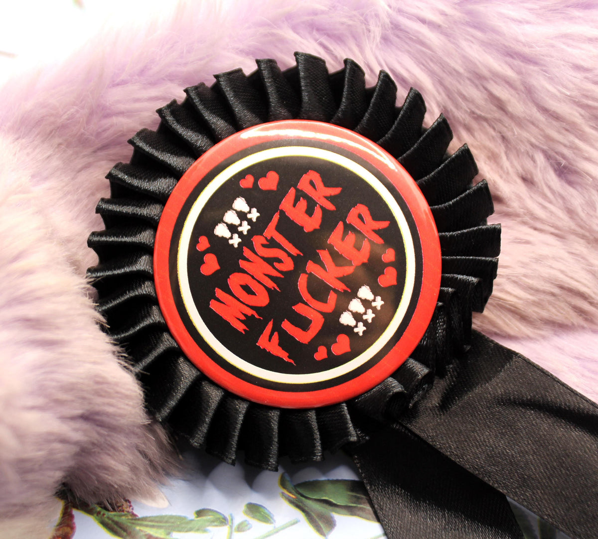 Red and Black Monster Fucker Rosettes (58mm)