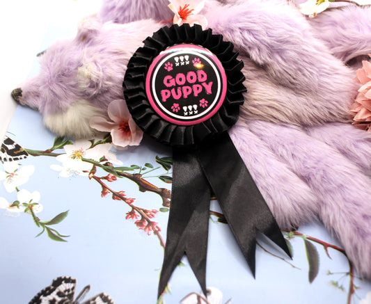 Good Puppy Pink and Black Rosette (58mm)