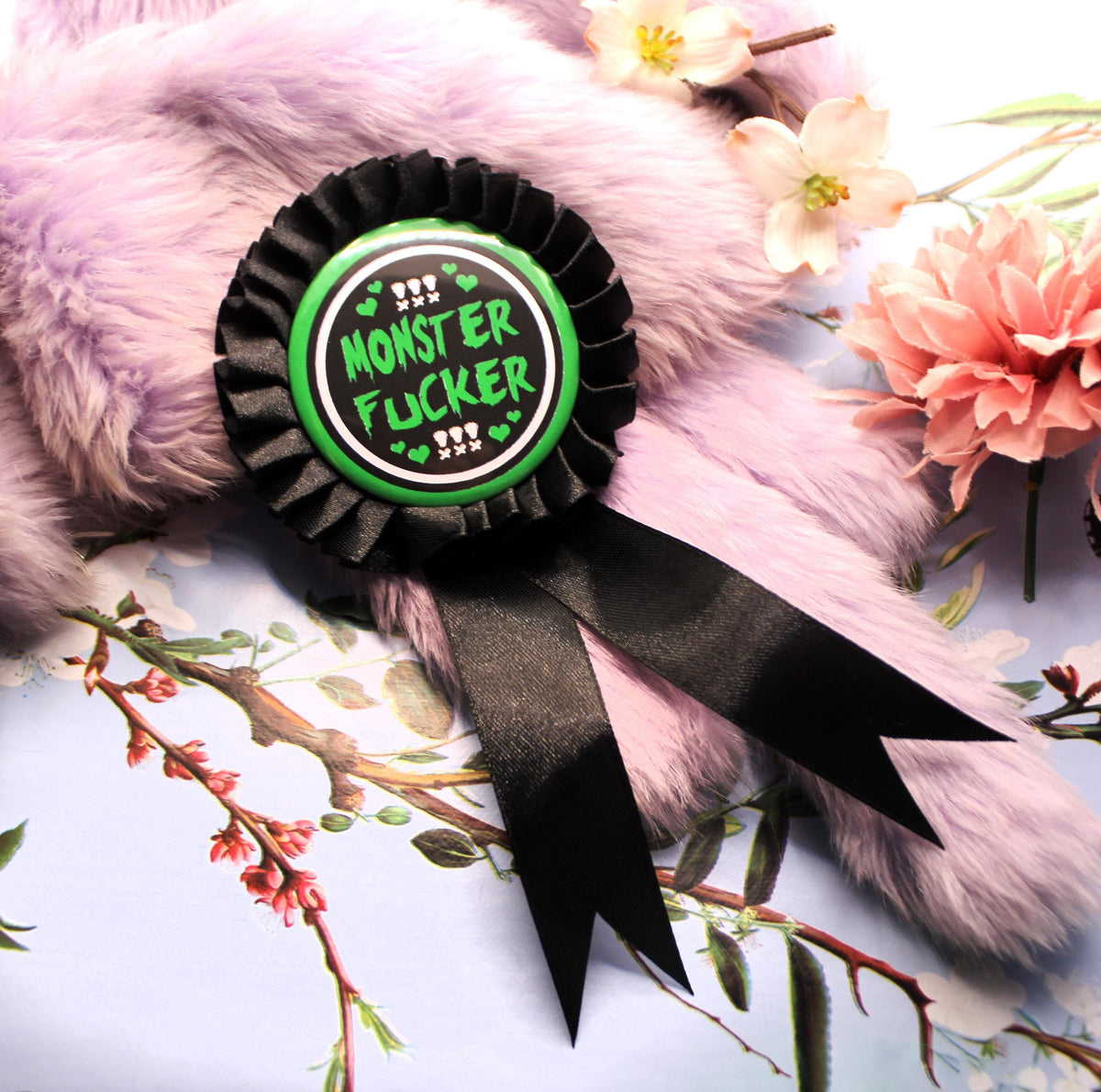 Green and Black Monster Fucker Rosettes (58mm)