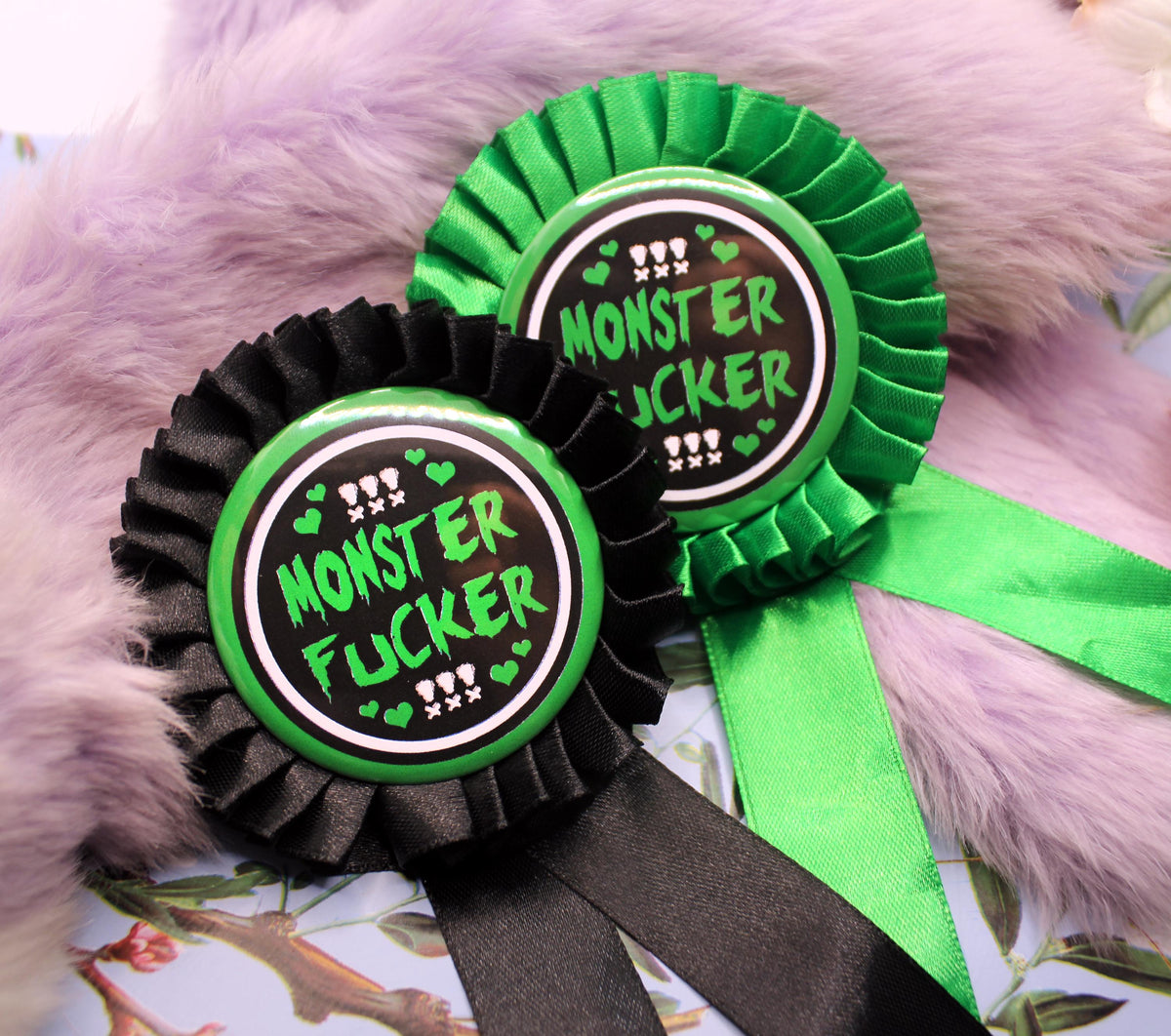 Green and Black Monster Fucker Rosettes (58mm)