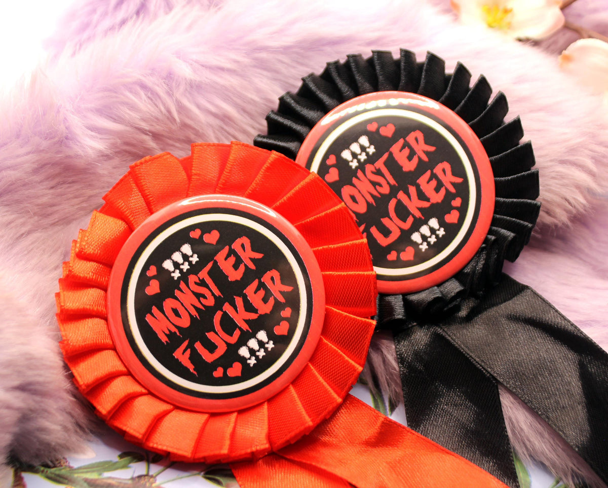 Red and Black Monster Fucker Rosettes (58mm)