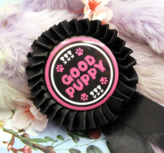 Good Puppy Pink and Black Rosette (58mm)