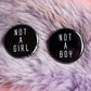 Not a Boy, Not a Girl & Gendervoid Badges (38mm) | Nonbinary agender black and white goth LGBTQ