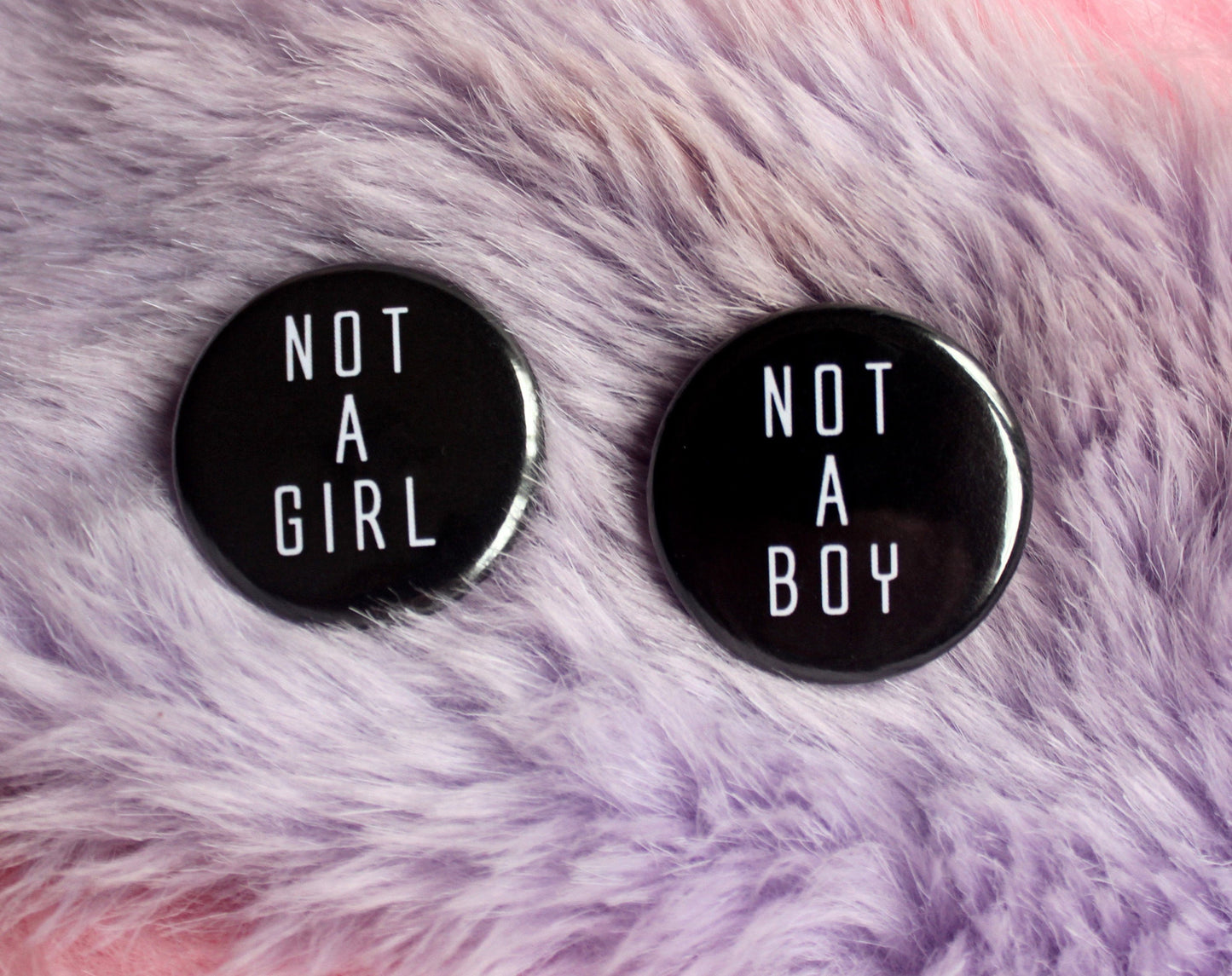 Not a Boy, Not a Girl & Gendervoid Badges (38mm) | Nonbinary agender black and white goth LGBTQ