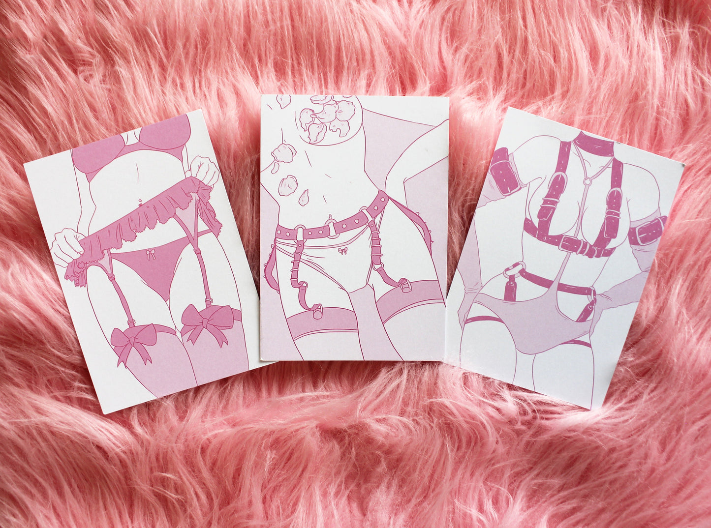 Pastel Girls in Garters Bow Stockings A6 Print