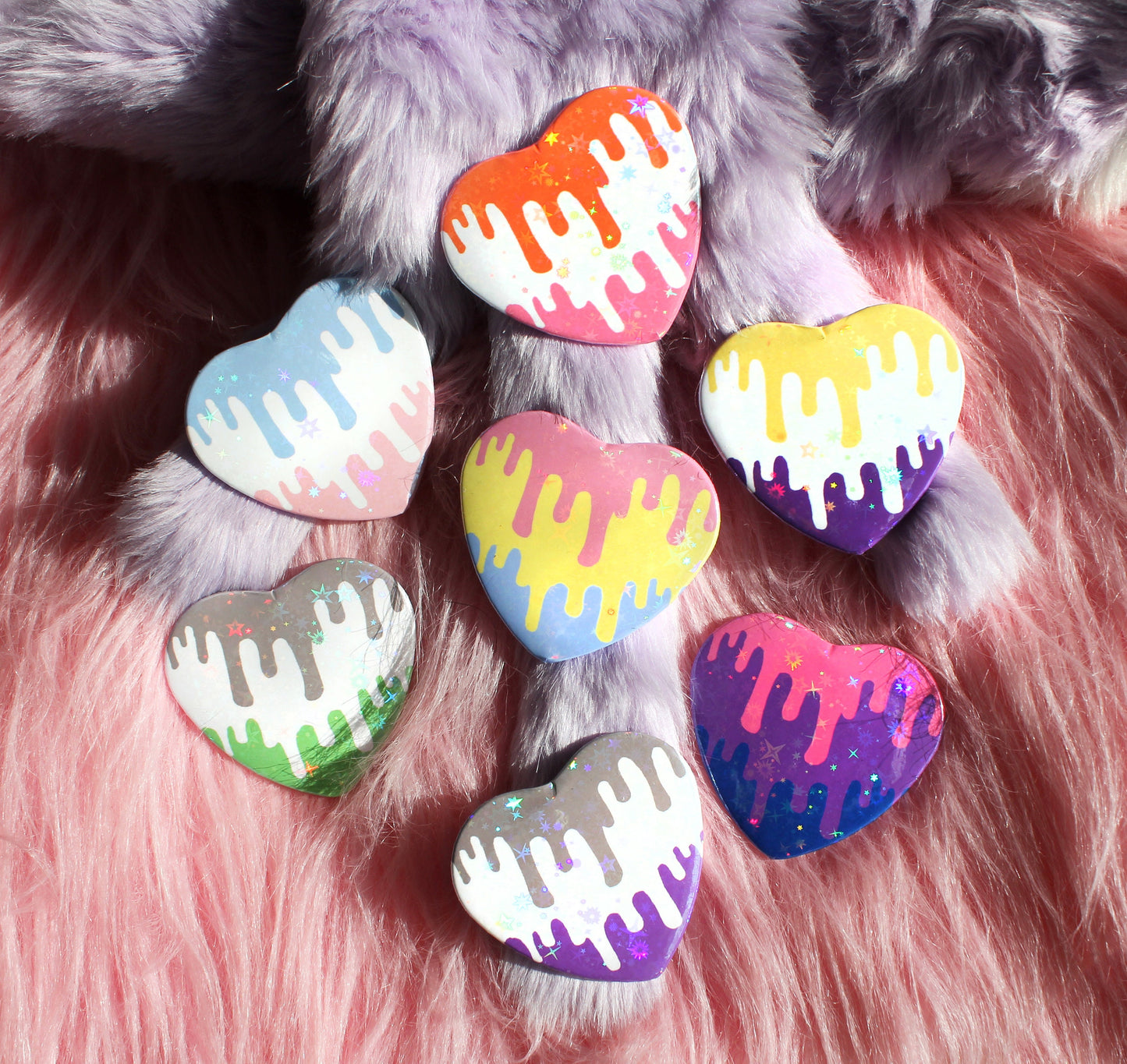 Holographic Melty Transgender Pride Flag Heart Badges (55mm)
