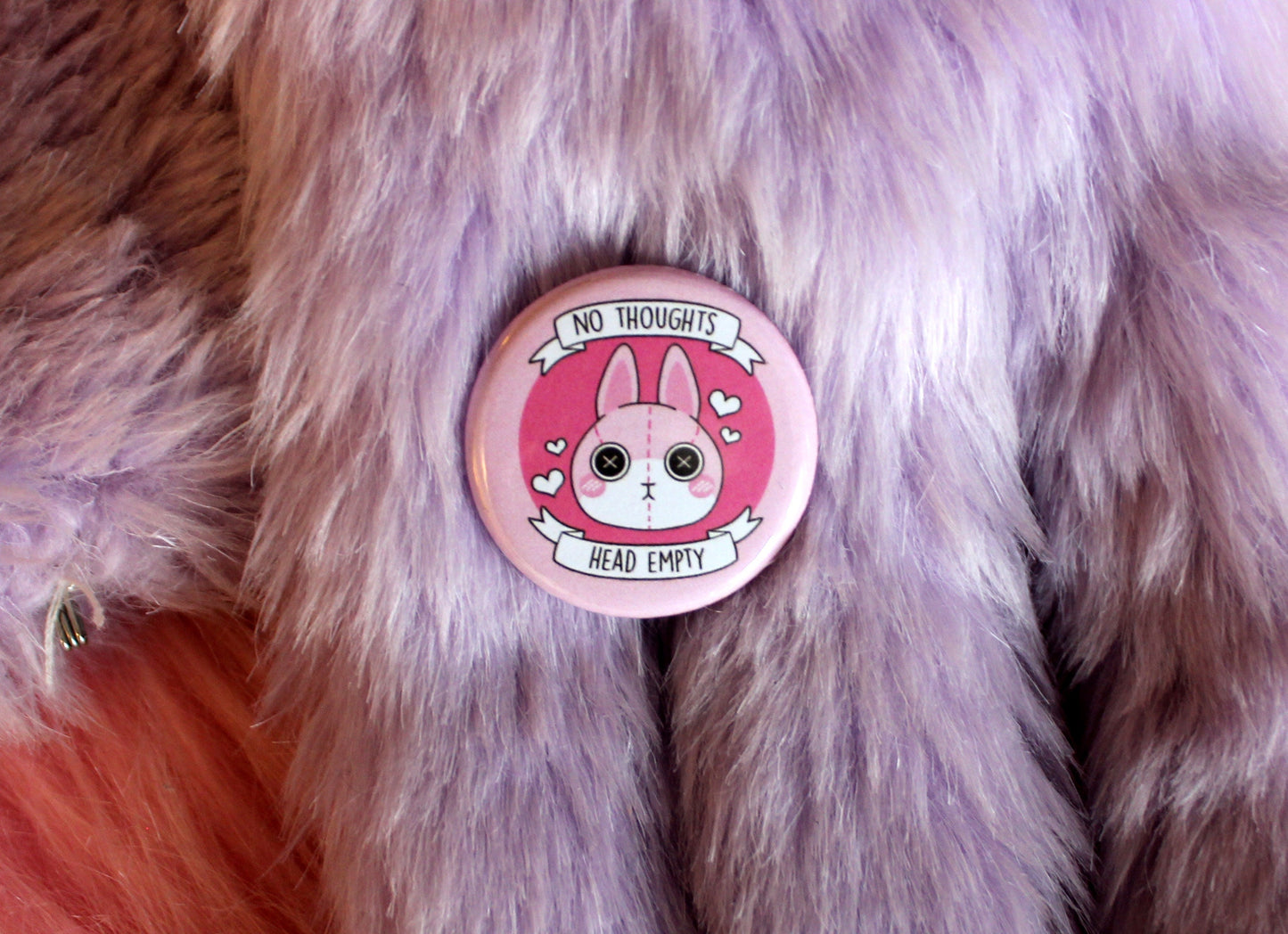 No Thoughts Bunny Badge (38mm) - Pink Rabbit