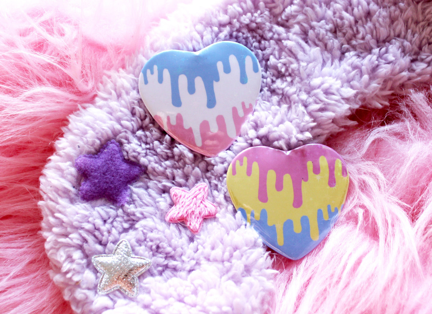 Holographic Melty Pansexual Pride Flag Heart Badges (55mm)