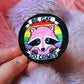 Be Gay Do Crimes Iron-On Patch (60mm) - pink raccoon embroidered patch