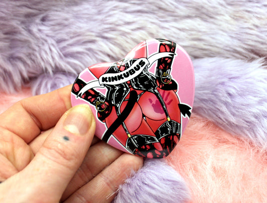 Kinkubus Red Succubus Heart Badge (55mm) - Red and Black Variant
