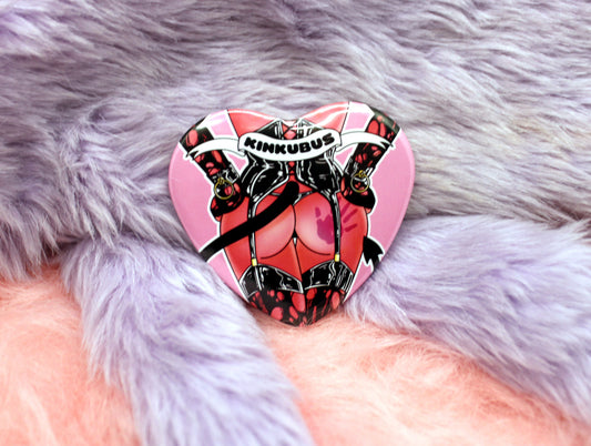 Kinkubus Red Succubus Heart Badge (55mm) - Red and Black Variant