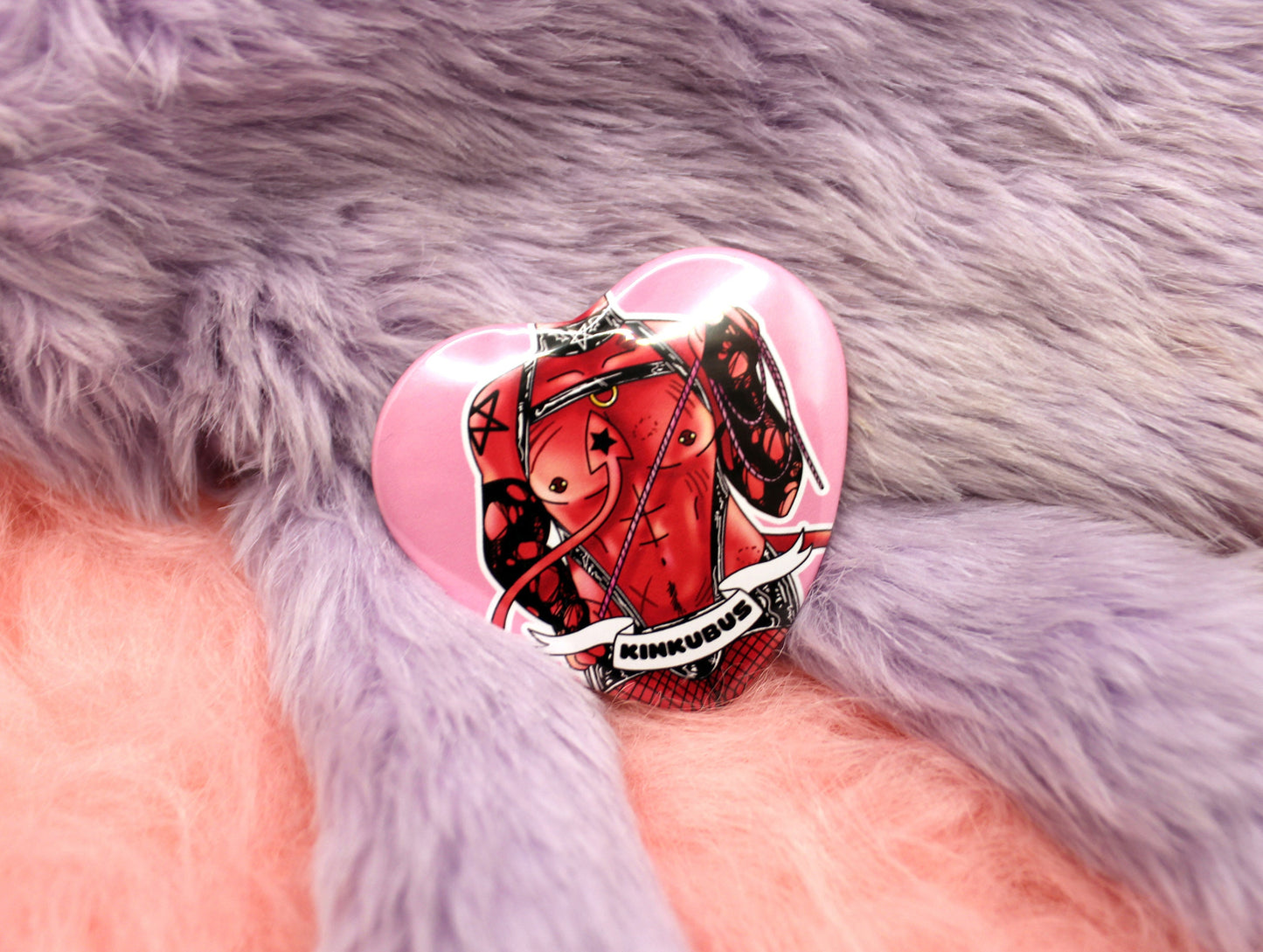 Kinkubus Red Incubus Heart Badge (55mm) - Red black demon badge