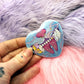 Oni Demon Dog Heart Badges (55mm) - Holographic finish Blue Pink Red Black
