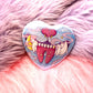 Oni Demon Dog Heart Badges (55mm) - Holographic finish Blue Pink Red Black