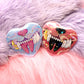 Oni Demon Dog Heart Badges (55mm) - Holographic finish Blue Pink Red Black