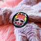 Be Gay Do Crimes Iron-On Patch (60mm) - pink raccoon embroidered patch