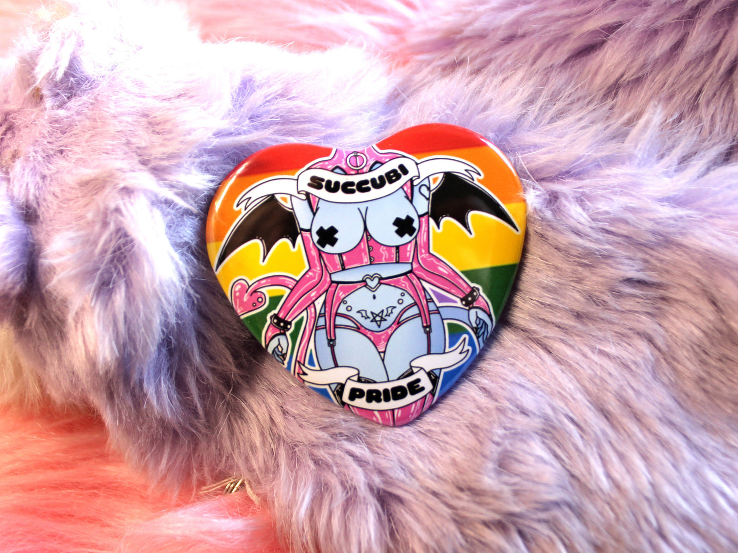 Succubi Pride Heart Badges (55mm) - LGBTQ+ Succubus Pride Flag